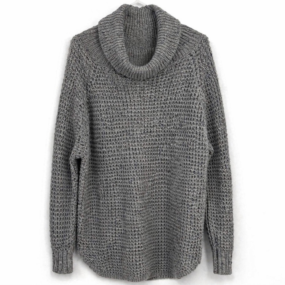 Free People Dylan Tweedy Sweater Blue Cowl Neck Chunky Knit Oversized Slouchy